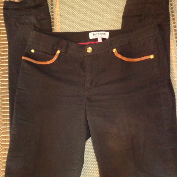 Juicy Couture 5-Pocket Pant 4 Black/Saddle Tan Sheep Skin Leather Piping - Picture 3 of 13